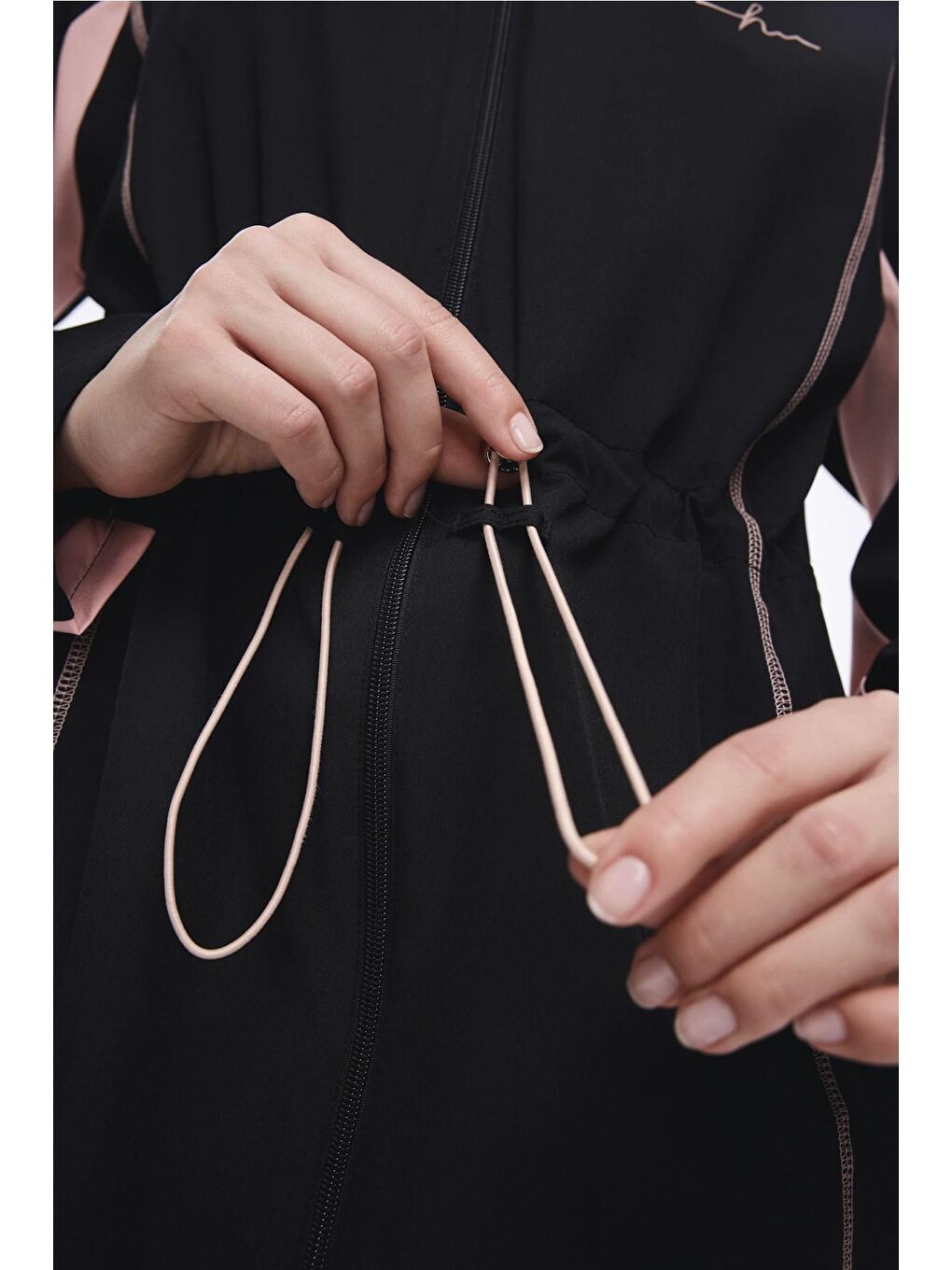 Pembe Biyeli Siyah 5 Parça Tam Tesettür Mayo Takımı 5009-5