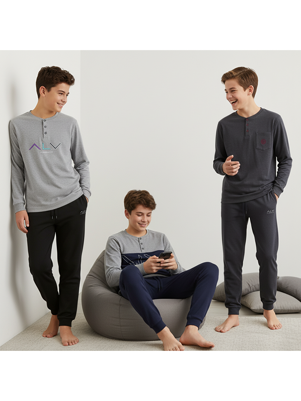 Karışık Genç Erkek Pamuklu 3 Adet 2'Li Pijama Takımı Bb2488-1