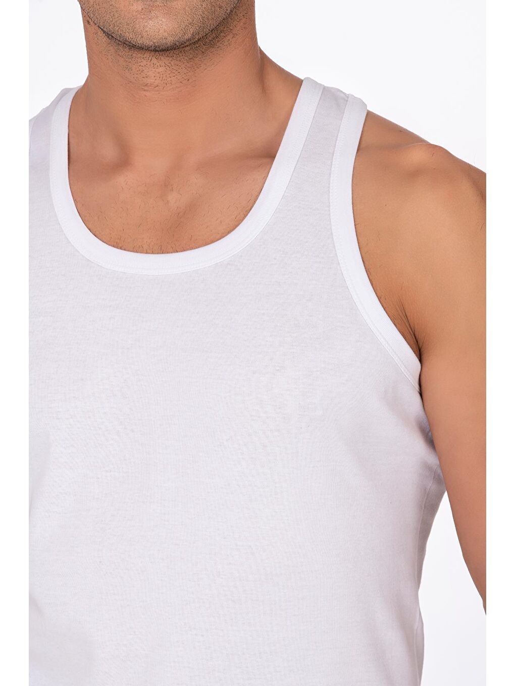 Erkek Pamuklu Ribana Sırtı Çapraz Sporcu Atlet | Beyaz K0058-3