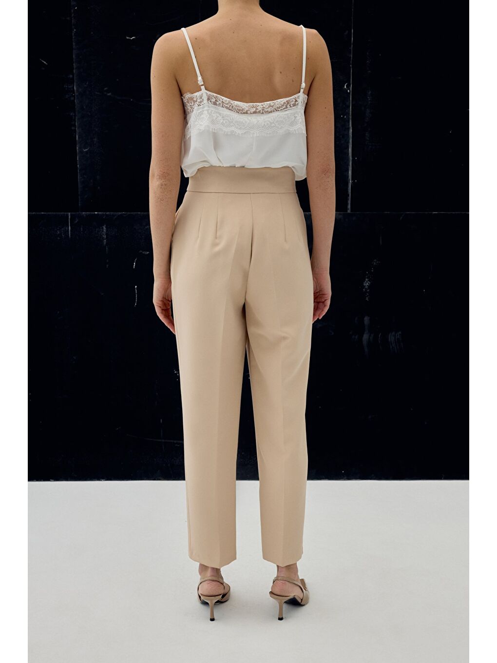 Yüksek Bel Klasik Pantolon - Bej-5