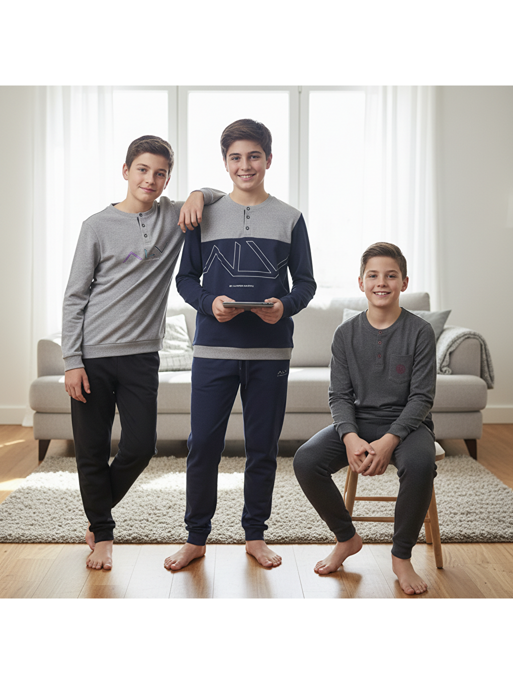 Karışık Genç Erkek Pamuklu 3 Adet 2'Li Pijama Takımı Bb2488-3