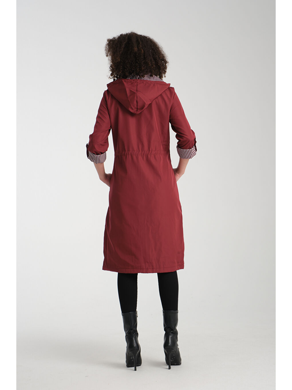 Bordo Kadın Uzun Trençkot 8154-3