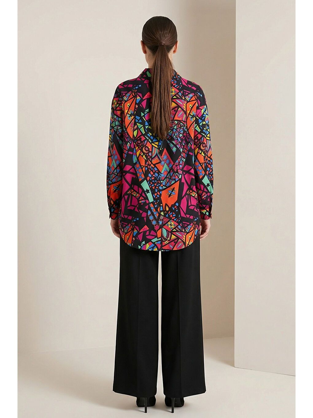 3721 Grafik Desenli Gömlek - Fuşya-6