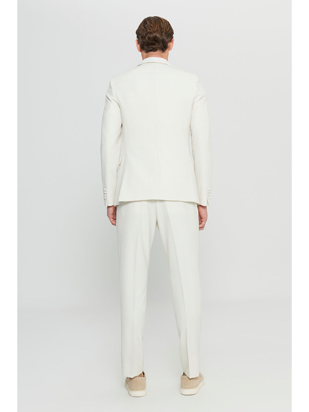 Erkek Ekru Slim Fit Dar Kesim Çıkma Şal Yaka Kapak Cepli Damatlık Smokin Takım-10