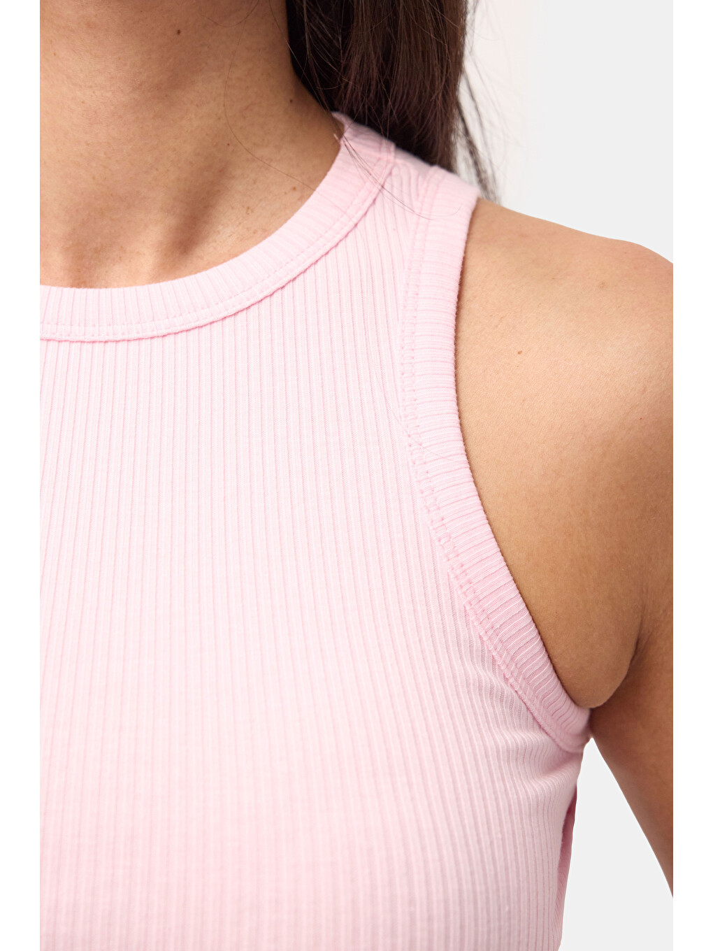 Kadın Pembe s6-98 Sıfır Kol Esnek Kumaş Crop Top-4
