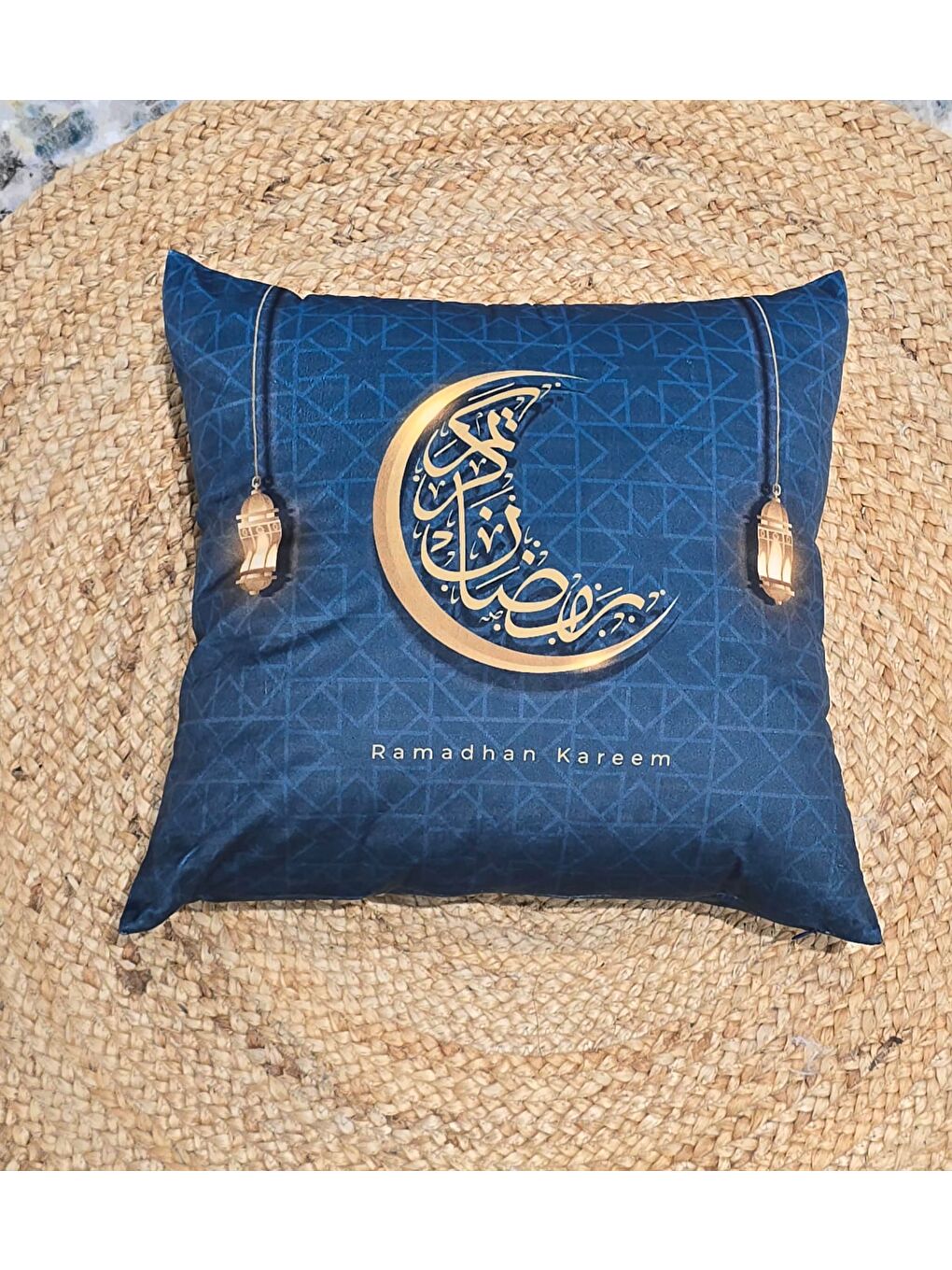 Mavi Ramazan Temalı Dekoratif Kırlent Kılıfı 43x43 cm-2
