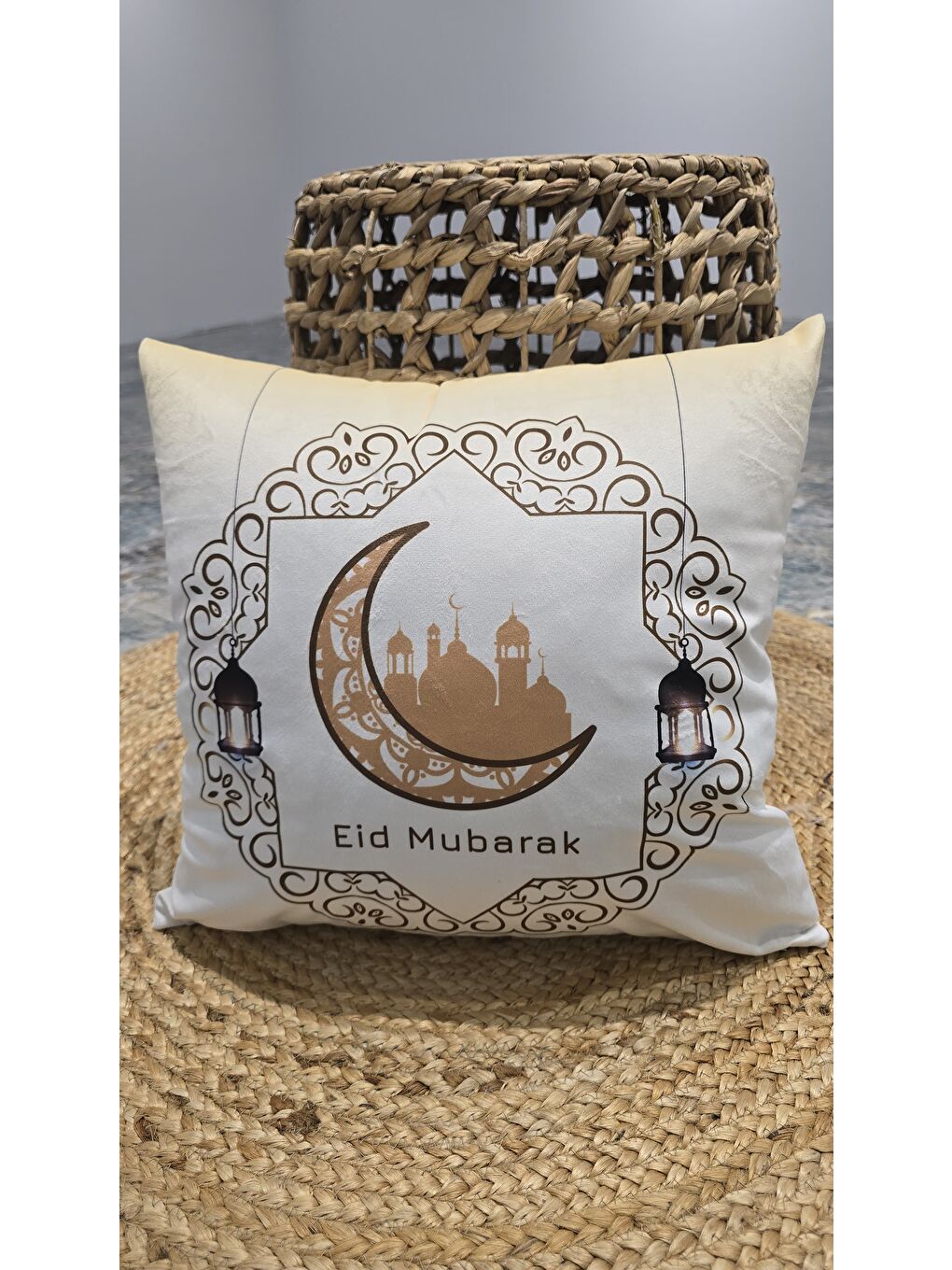 Beyaz Ramazan Temalı Dekoratif Kırlent Kılıfı 43x43 cm-2