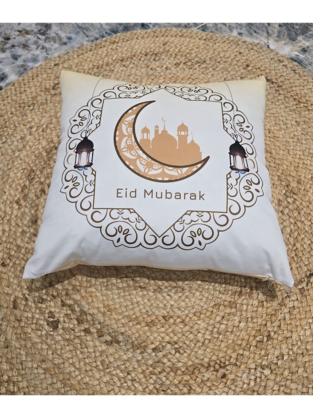 Beyaz Ramazan Temalı Dekoratif Kırlent Kılıfı 43x43 cm-3