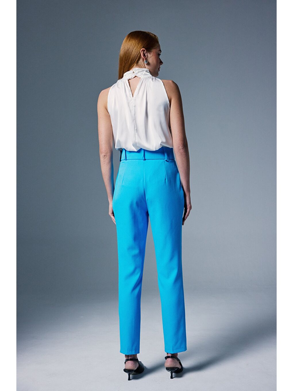 Yüksek Bel Kemerli Pantolon - Bebe Mavi-5