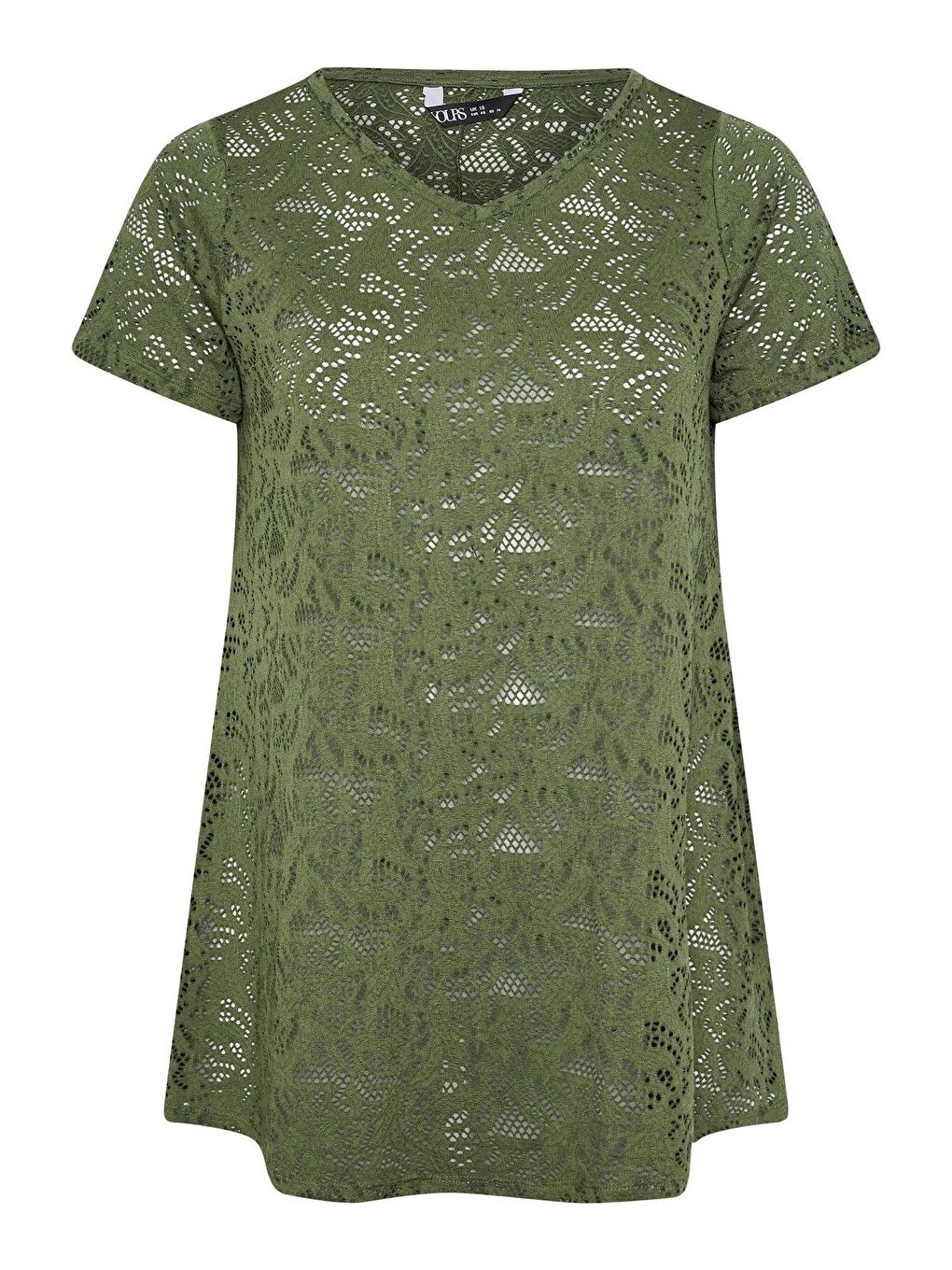 Yeşil Büyük Beden V Yaka Kolsuz Astarsız Dantel T-shirt 304091-5