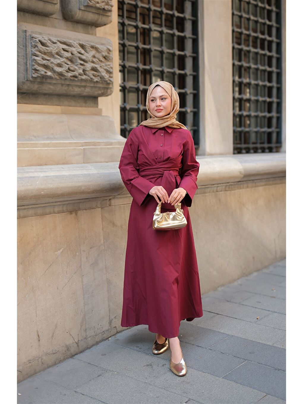 Kadın Önden Bağlamalı Elbise Bordo-1