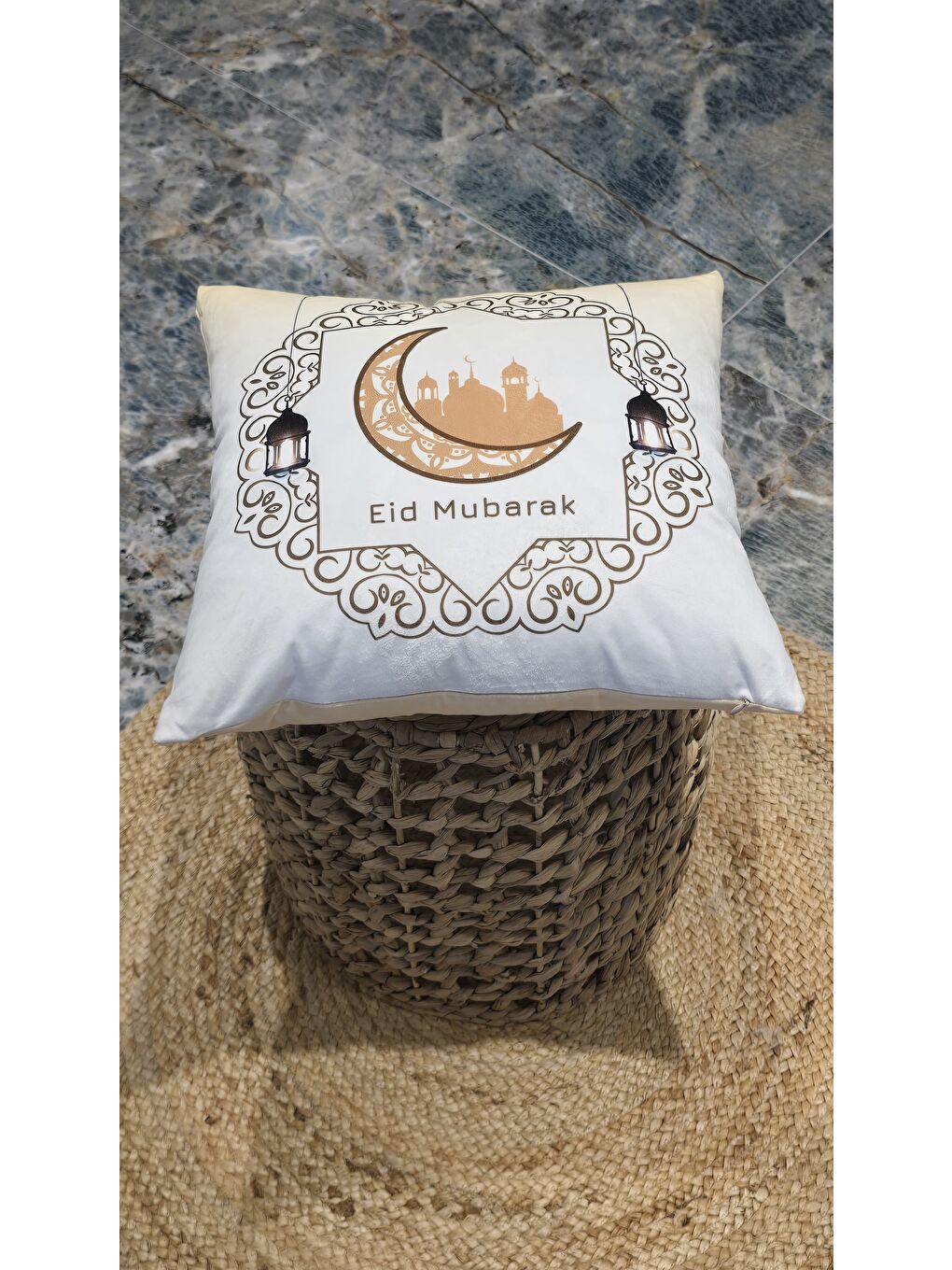 Beyaz Ramazan Temalı Dekoratif Kırlent Kılıfı 43x43 cm-5