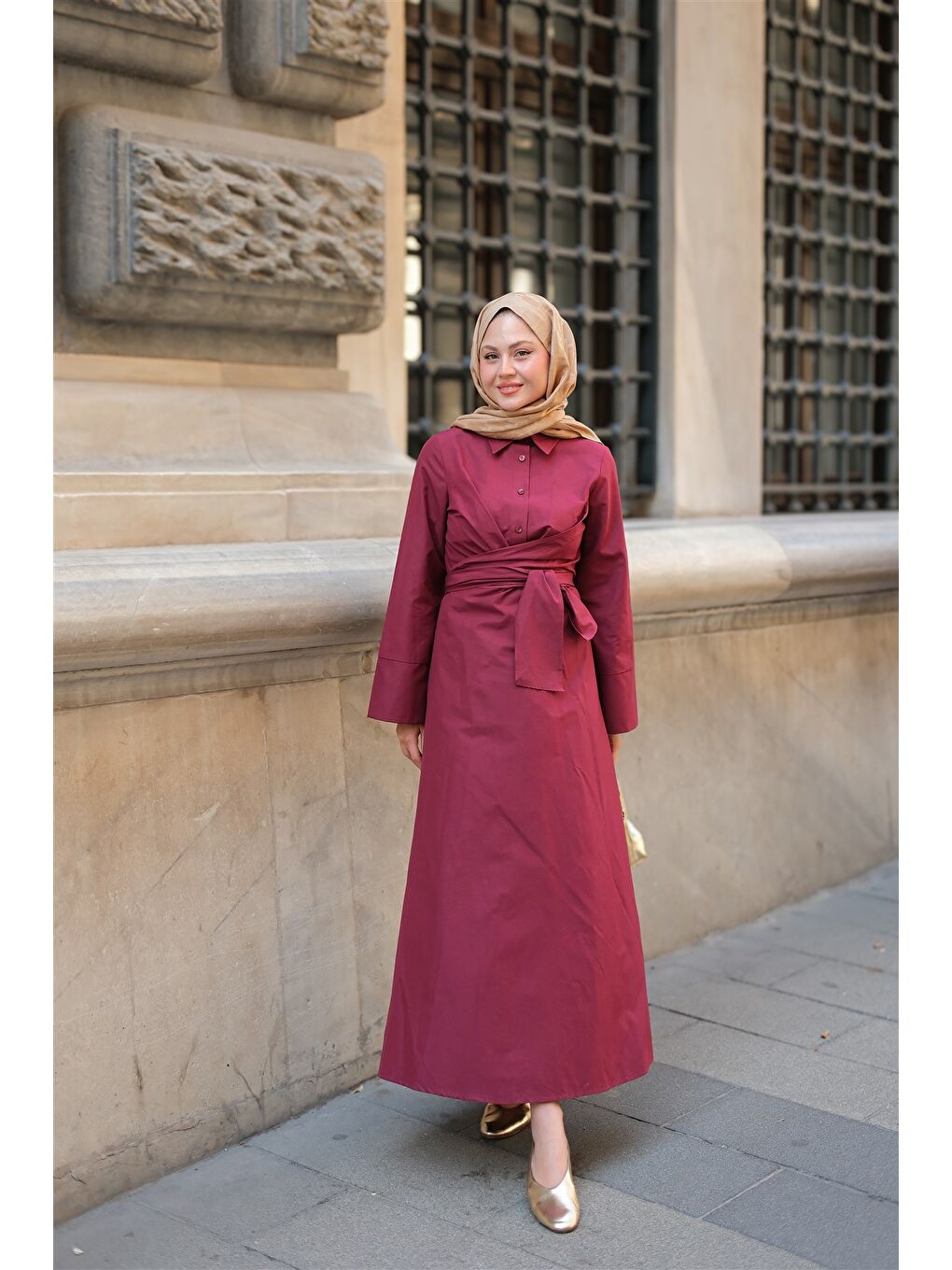 Kadın Önden Bağlamalı Elbise Bordo-2
