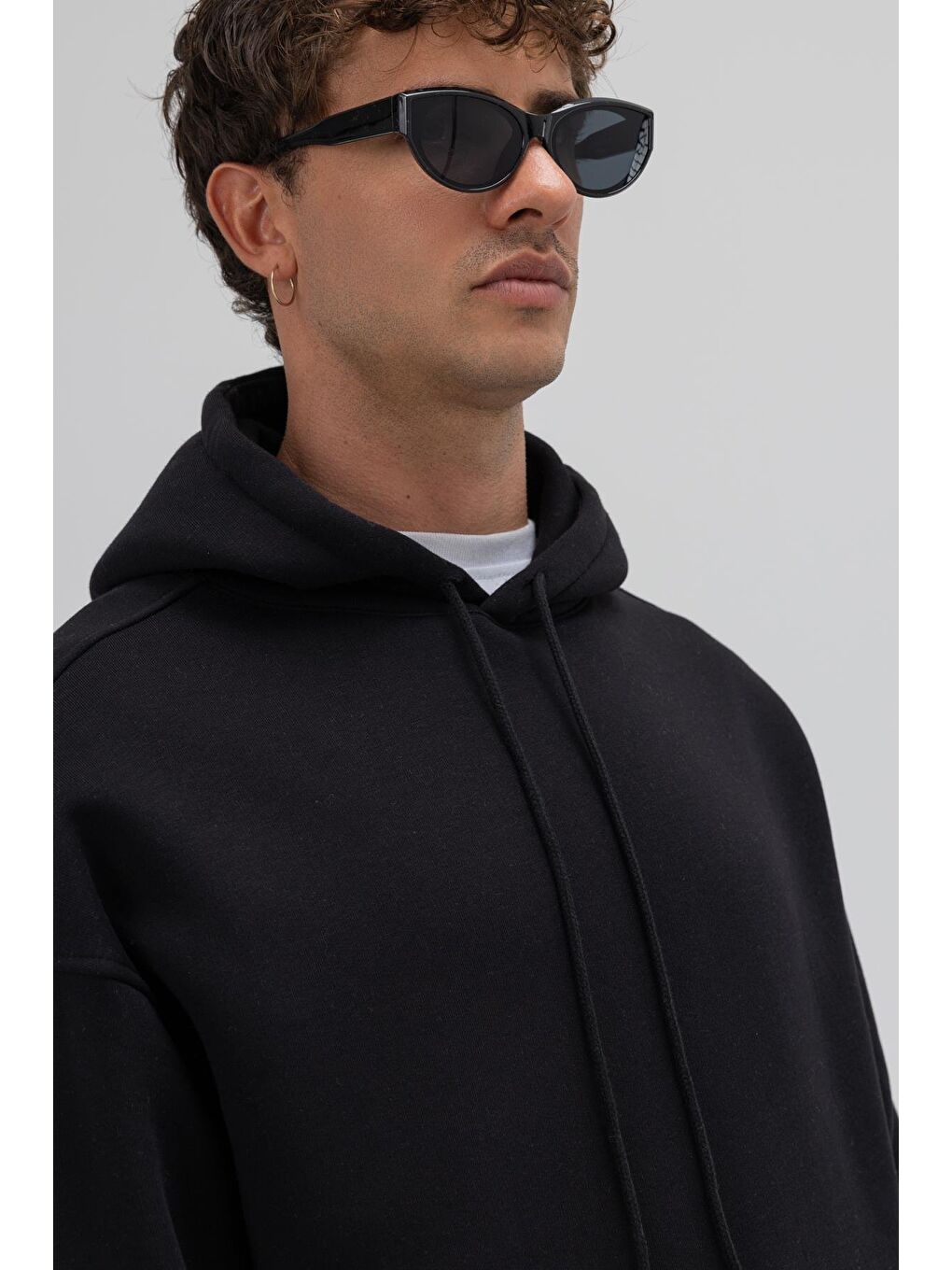 Basic Oversize Kapüşonlu Sweatshirt Siyah-4