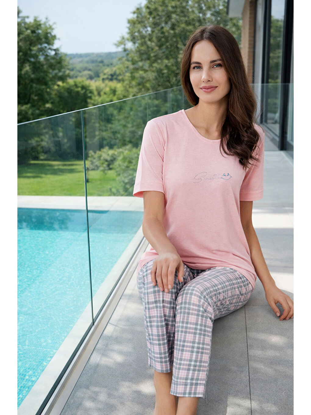 Kadın Kısa Kol Suprem Pijama Takımı 0262 Pembe-1