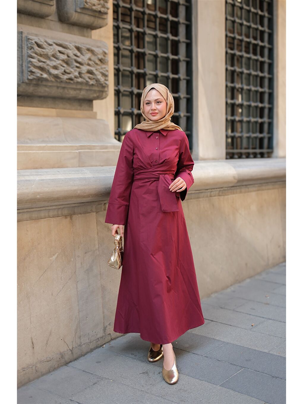 Kadın Önden Bağlamalı Elbise Bordo-3