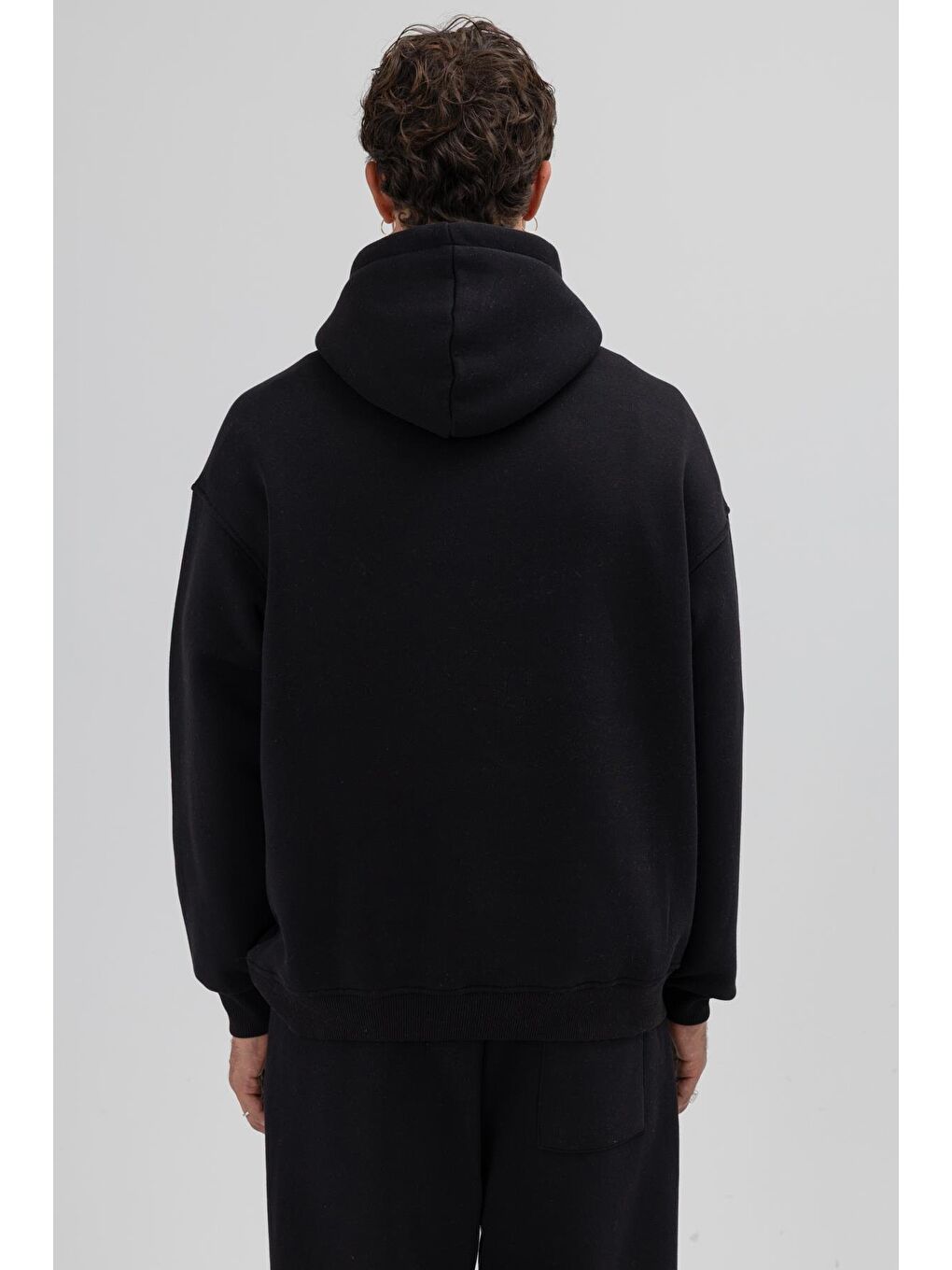 Basic Oversize Kapüşonlu Sweatshirt Siyah-5