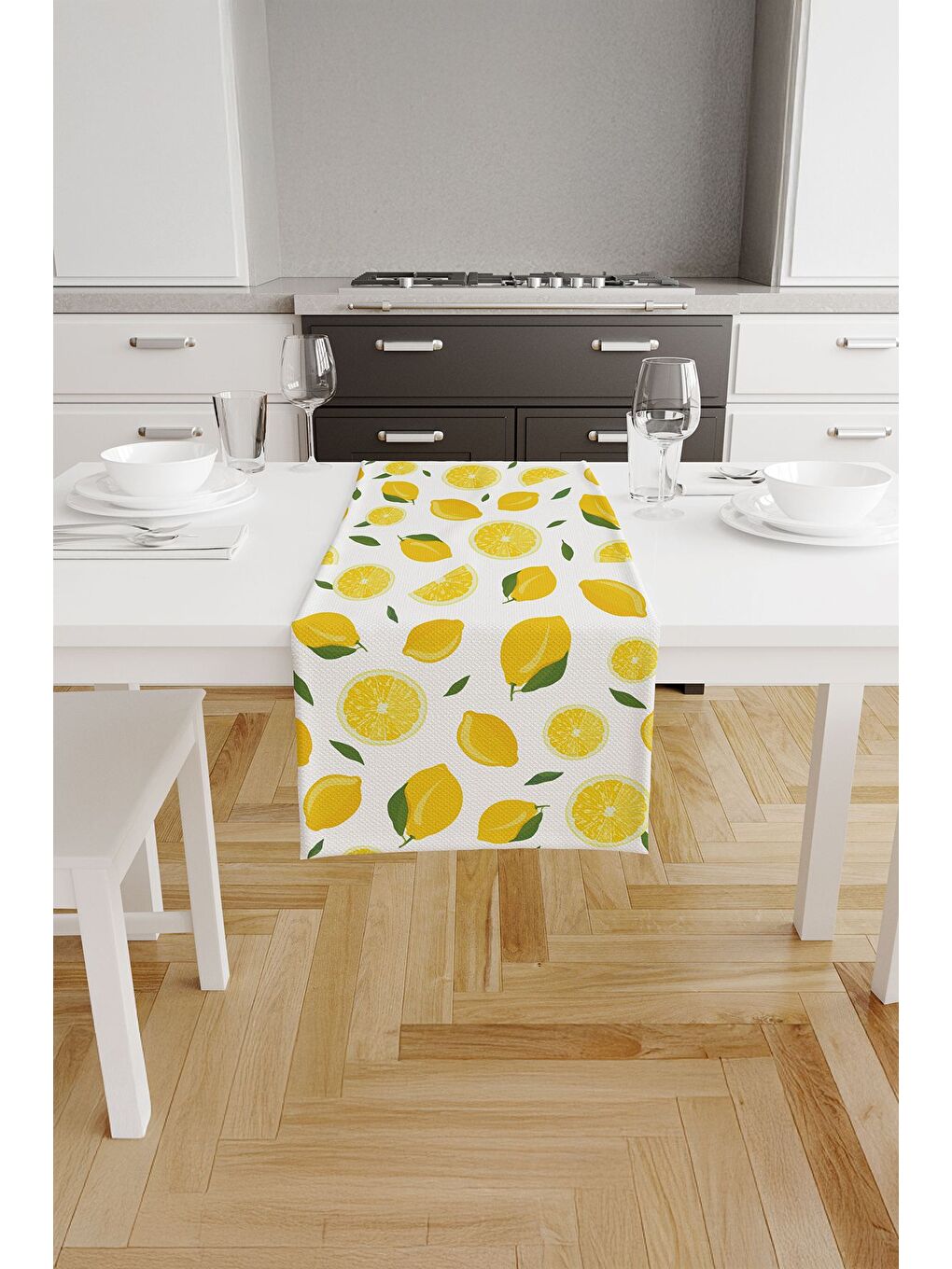 Limora Yeşil Yaprağında Limon Desenli Runner – Sarı/Yeşil/Beyaz  40x140 cm