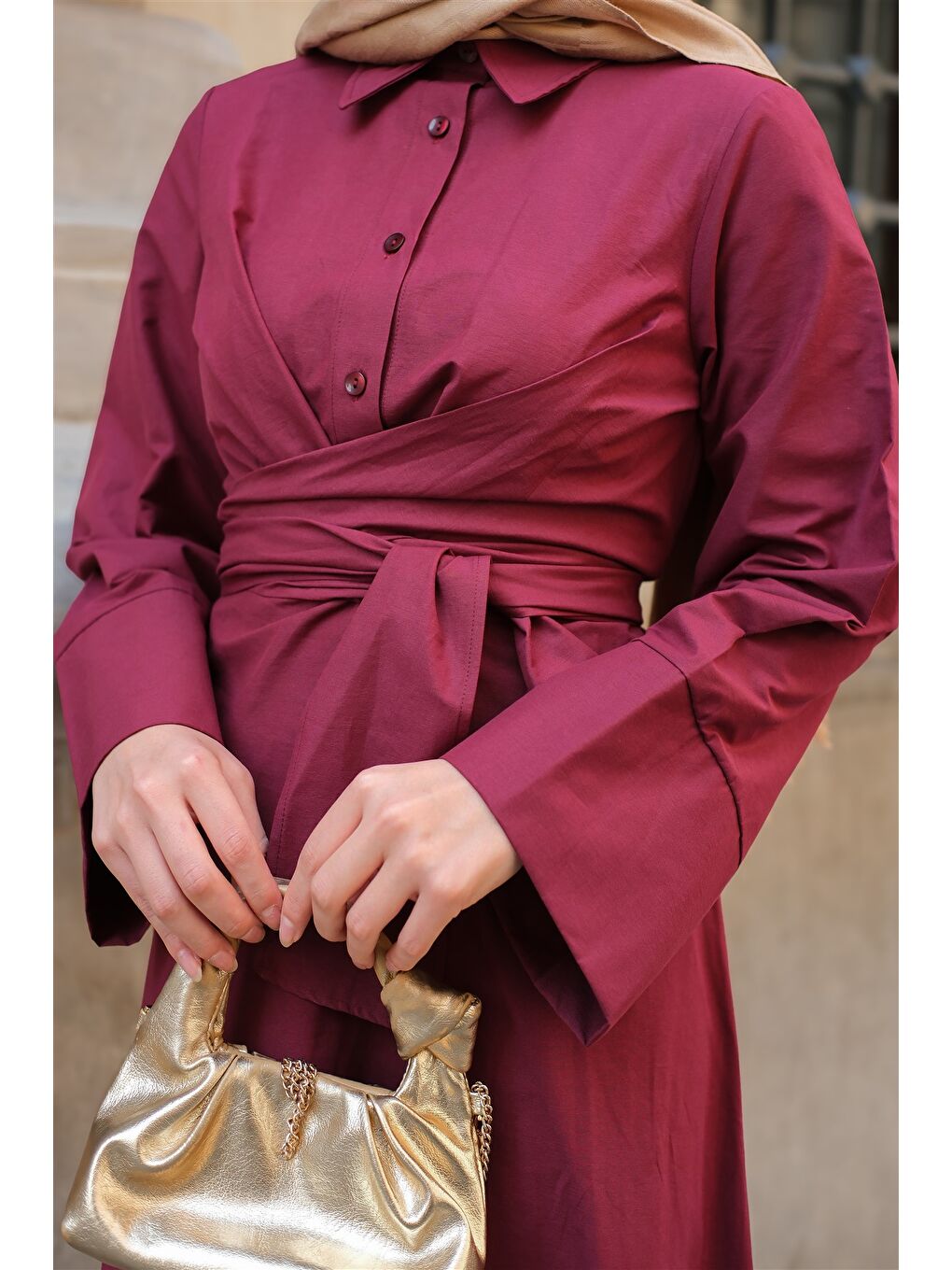 Kadın Önden Bağlamalı Elbise Bordo-4