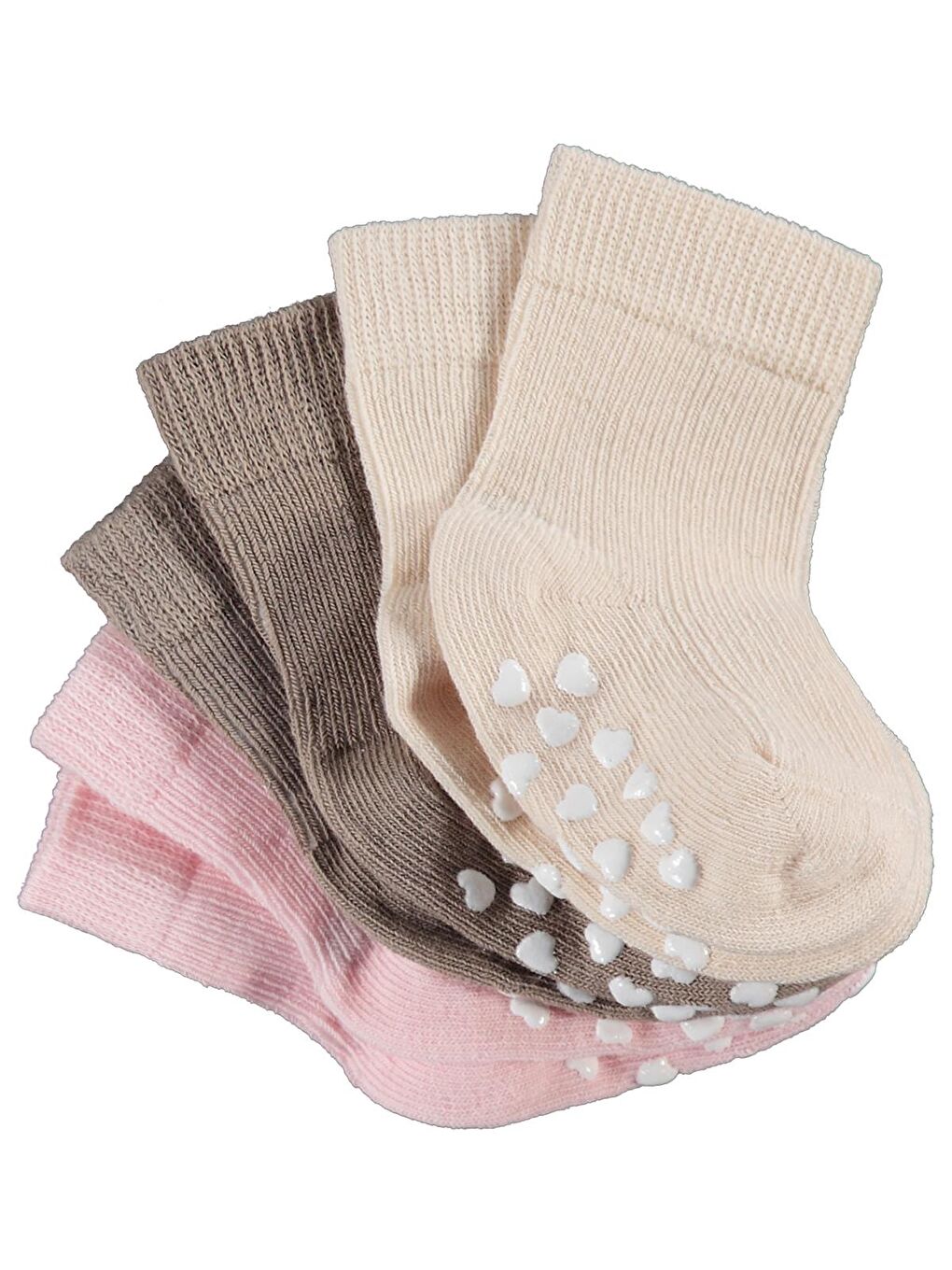 Beyaz Baby Kaydırmaz Kalp Baskı 3'lü 6-18 Ay Bebek Kız Çorap Set - Standart-4