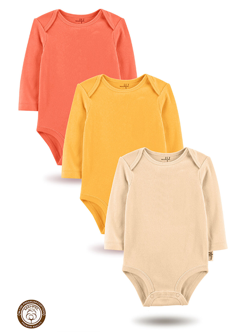 Bej %100 Pamuklu 3'lü Baskısız Çıtçıtlı Bebek Body Zıbın BJ