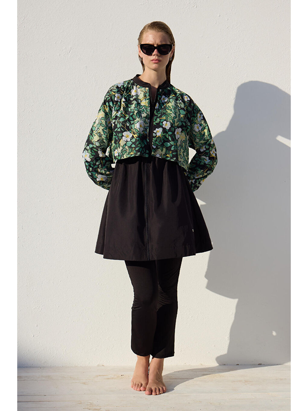 Yeşil Rüzgarlıklı 3'Lü Tesettür Mayo Takımı Yaprak-3