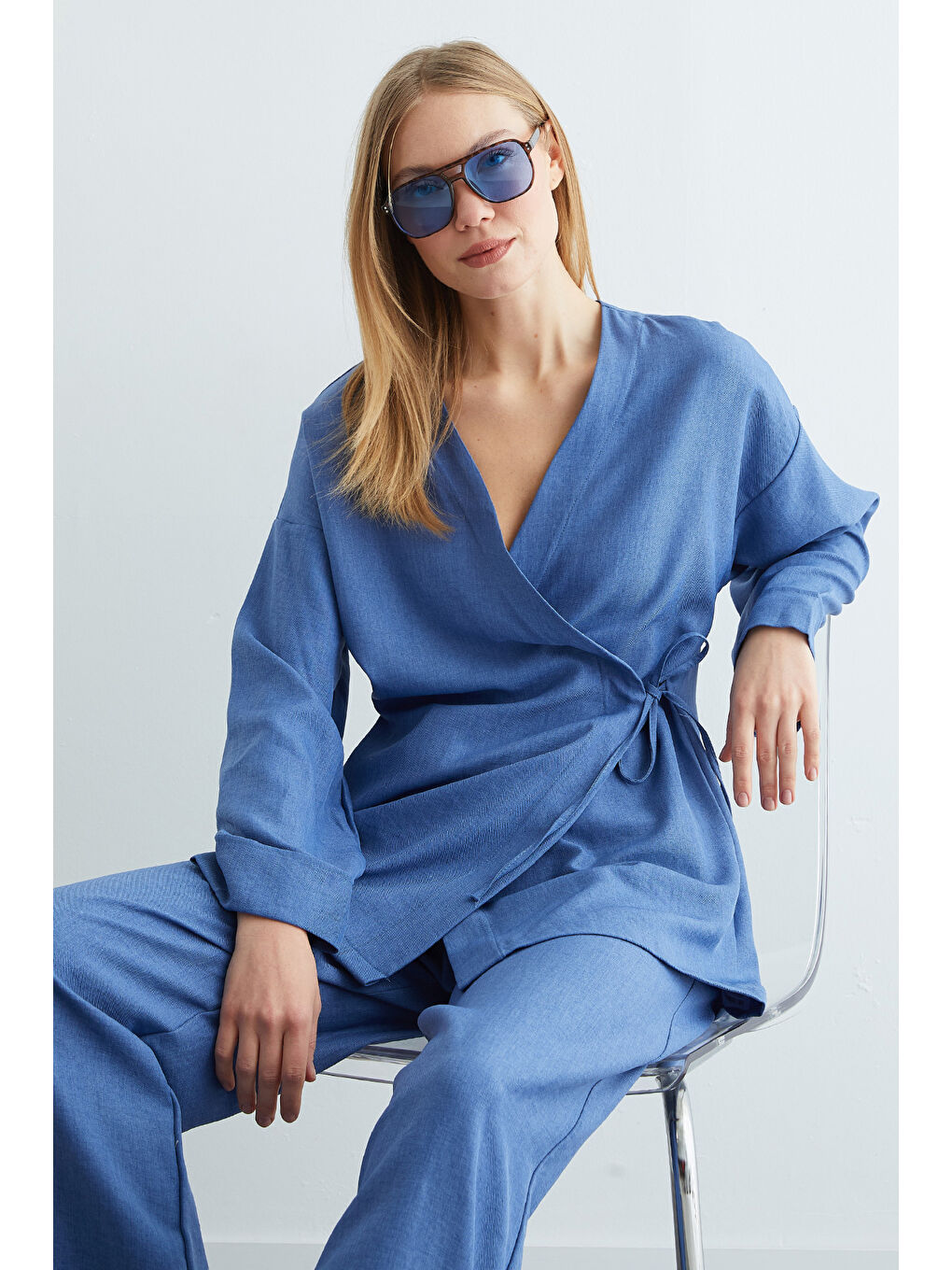 İndigo Fullamodest Yandan Bağlamalı Kimono 2 Li Takım