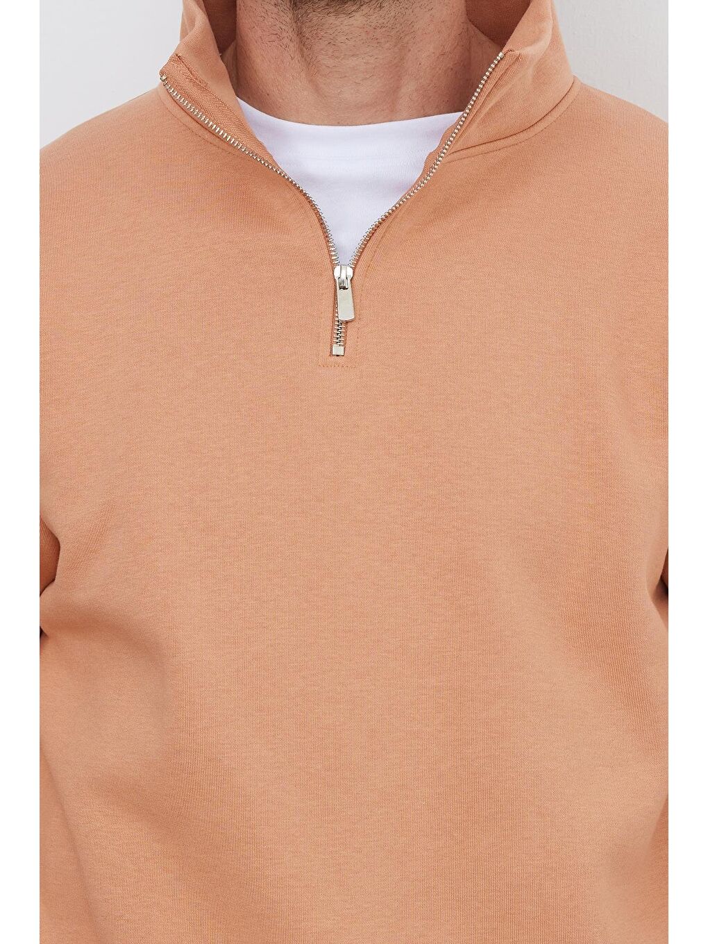 Pembe Unisex Relax Fit Rahat Kesim Pamuklu İçi Polarlı Yarım Fermuarlı Yavruağzı Dik Yaka Sweatshirt-2