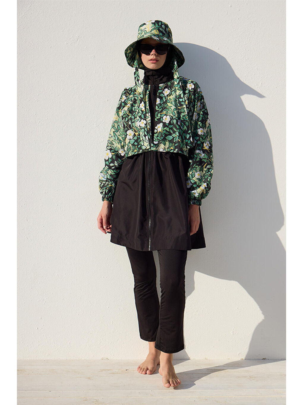 Yeşil Rüzgarlıklı 3'Lü Tesettür Mayo Takımı Yaprak-5