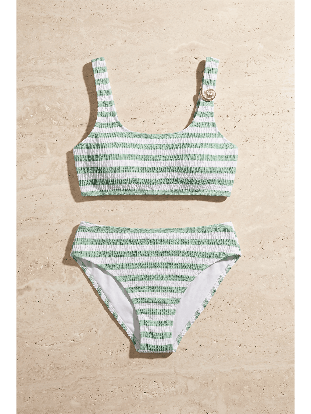 Kadın Sea La Vie Yeşil Çizgili Dokulu Kumaş Yüksek Bel Bikini Takımı