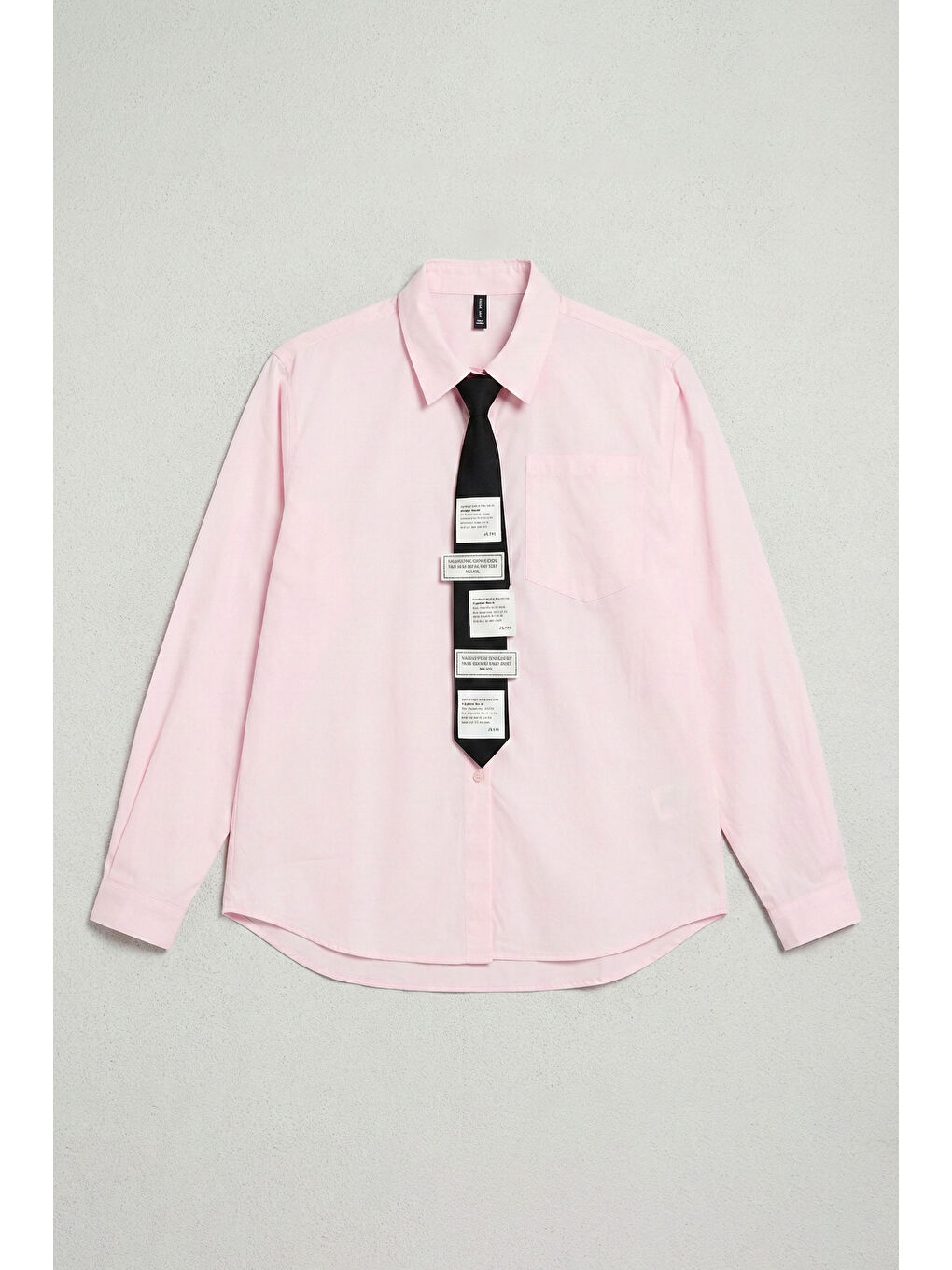 Kadın Pembe Renk Oversize Kravatlı Özel Tasarım Bol Kesim Gömlek-4