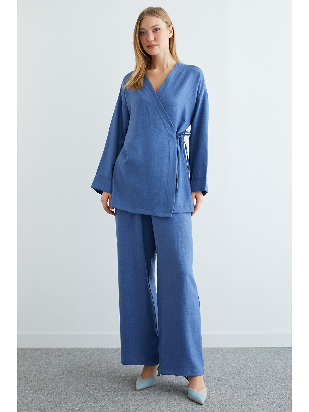 İndigo Fullamodest Yandan Bağlamalı Kimono 2 Li Takım-2