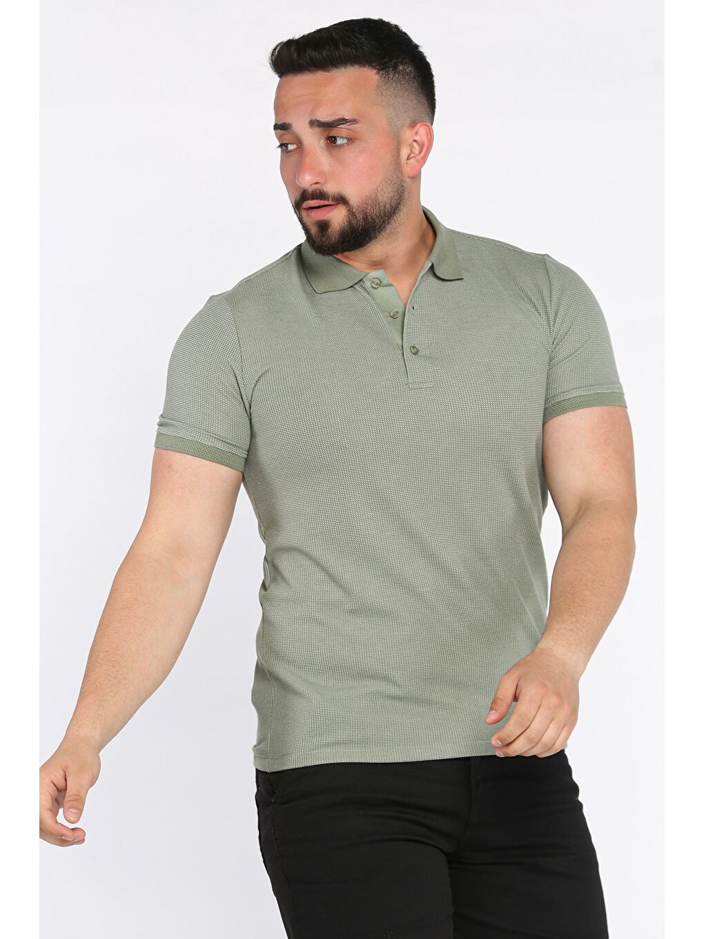 Haki Erkek Polo Yaka Yarım Düğmeli Tişört