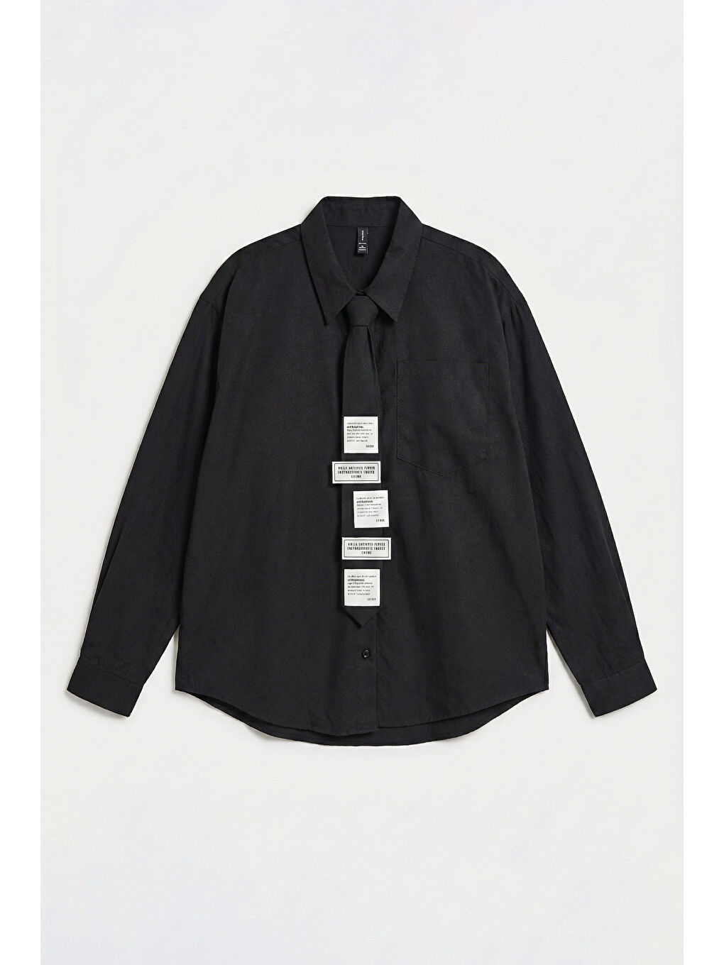 Kadın Siyah Renk Oversize Kravatlı Özel Tasarım Bol Kesim Gömlek-4