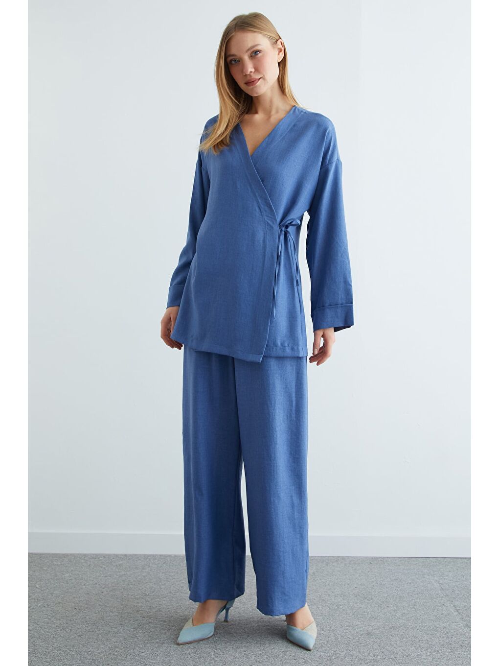 İndigo Fullamodest Yandan Bağlamalı Kimono 2 Li Takım-3