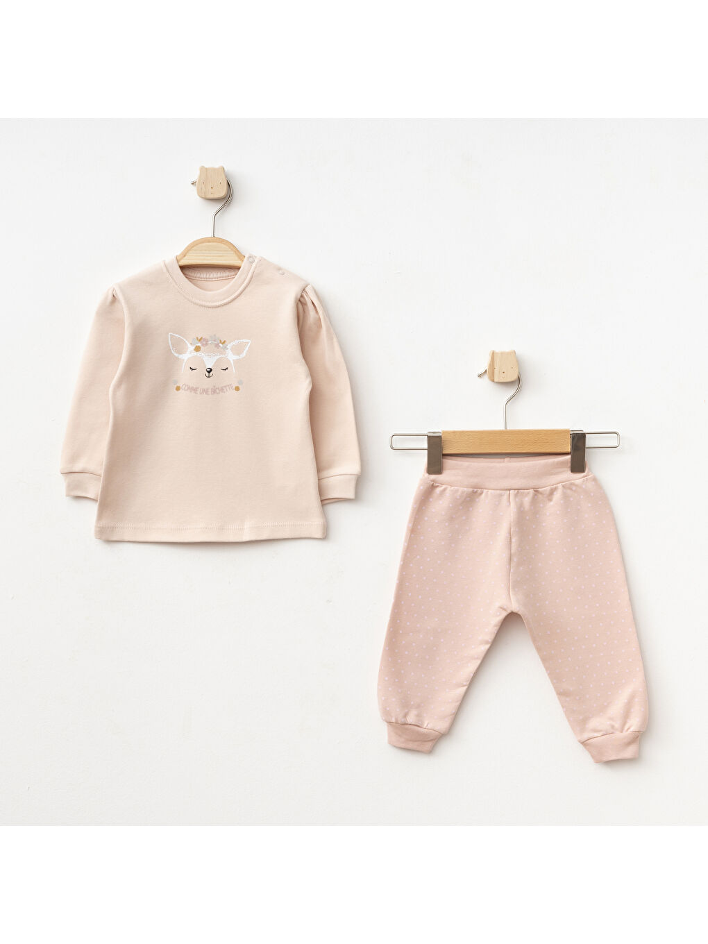 Pembe Kız Bebek Animal Desenli Sweatshirt Pantolon T-shirt 3'lü Alt Üst Bebek Takımı 3 Ay-36 Ay-1