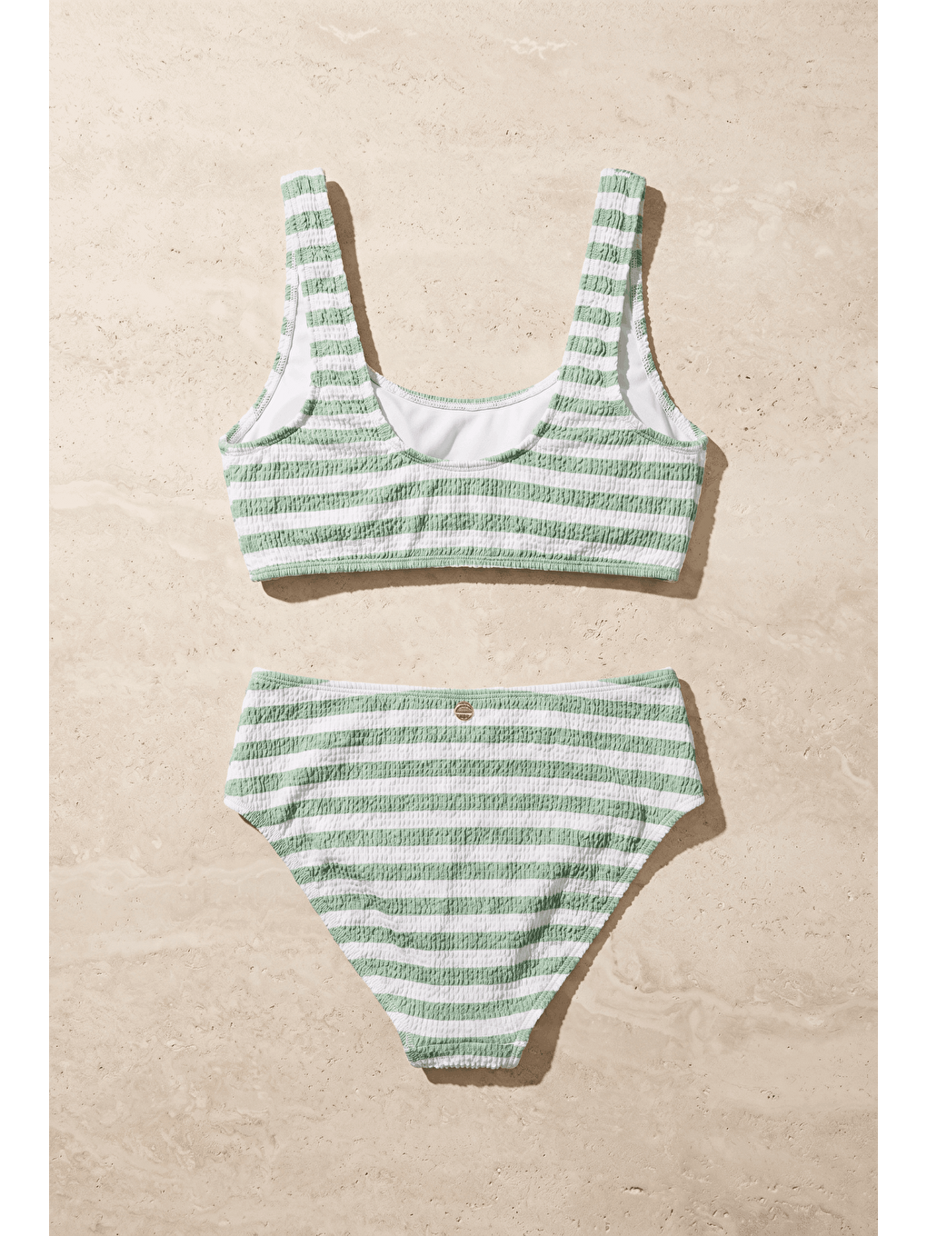 Kadın Sea La Vie Yeşil Çizgili Dokulu Kumaş Yüksek Bel Bikini Takımı-1