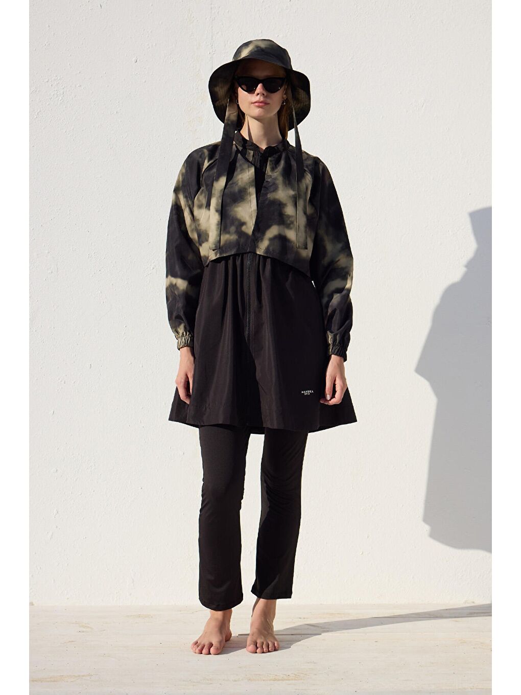 Yeşil Rüzgarlıklı 3'Lü Tesettür Mayo Takımı Flu Batik-1