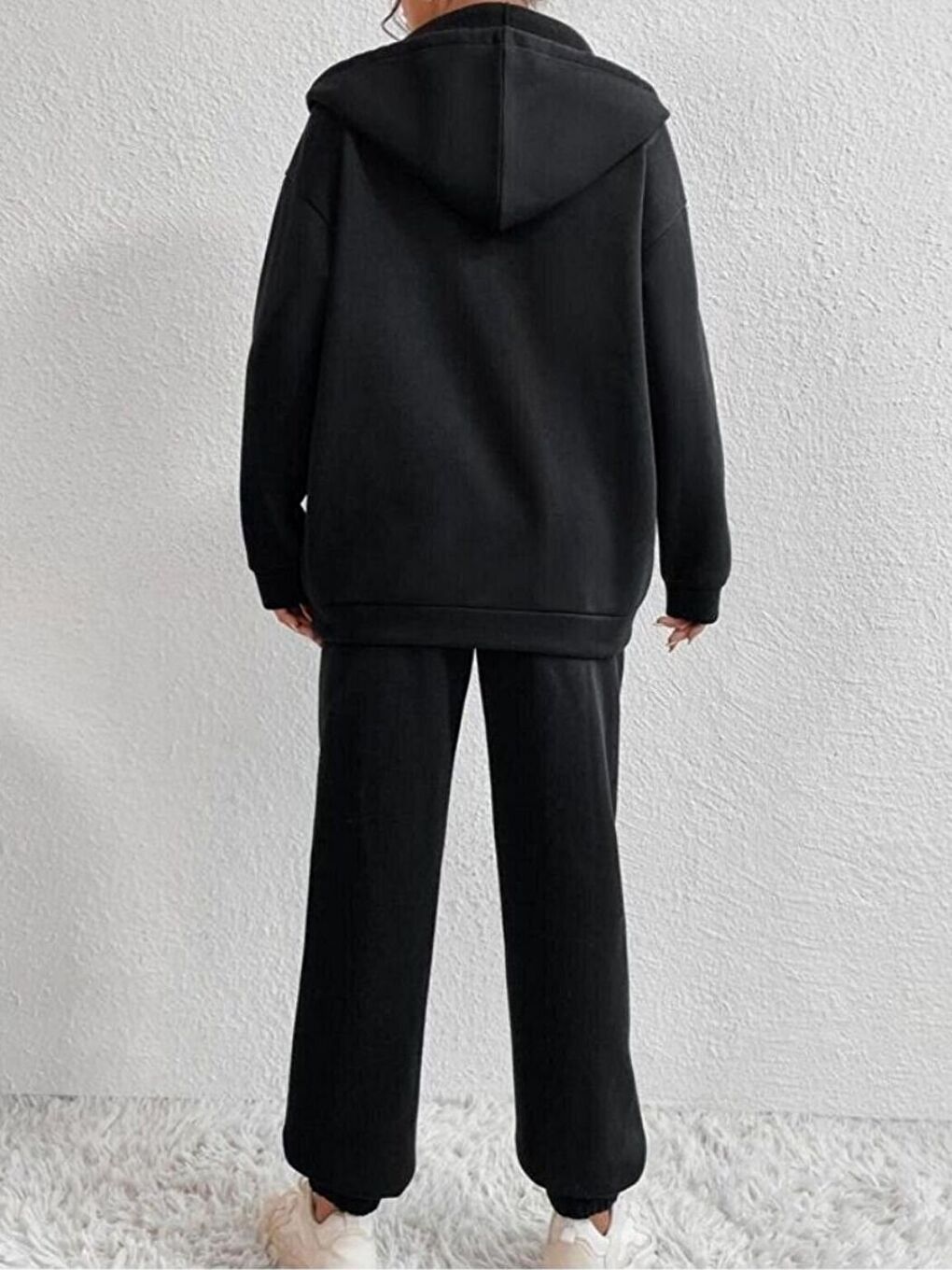 2Li Set Siyah+Beyaz Sierra Nevada Baskılı Hırka Jogger Oversize Eşofman Takımı-1