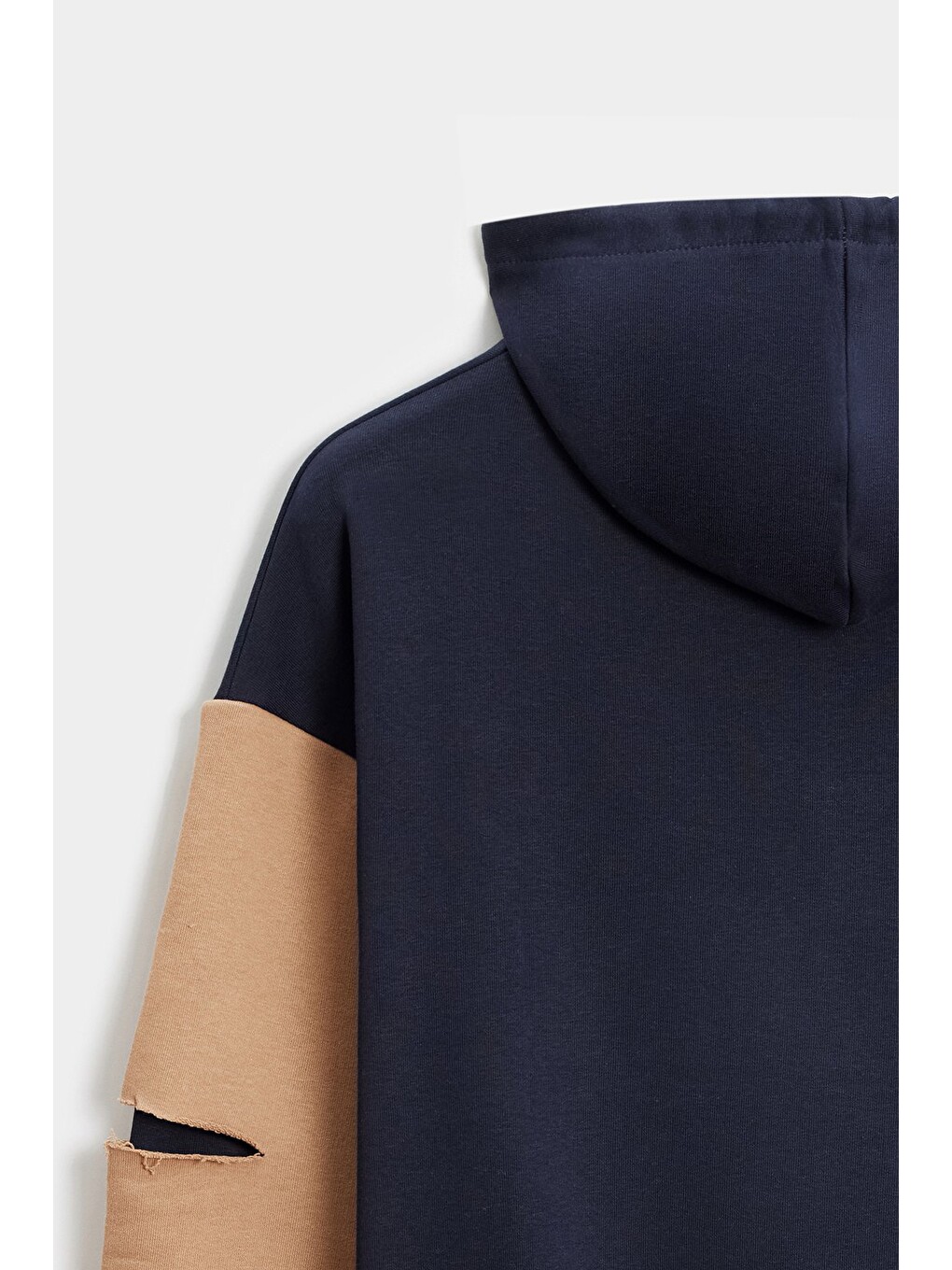 Lacivert -  Bej Erkek Oversize Kapüşonlu Baskılı Kanguru Cepli Sweatshirt-4