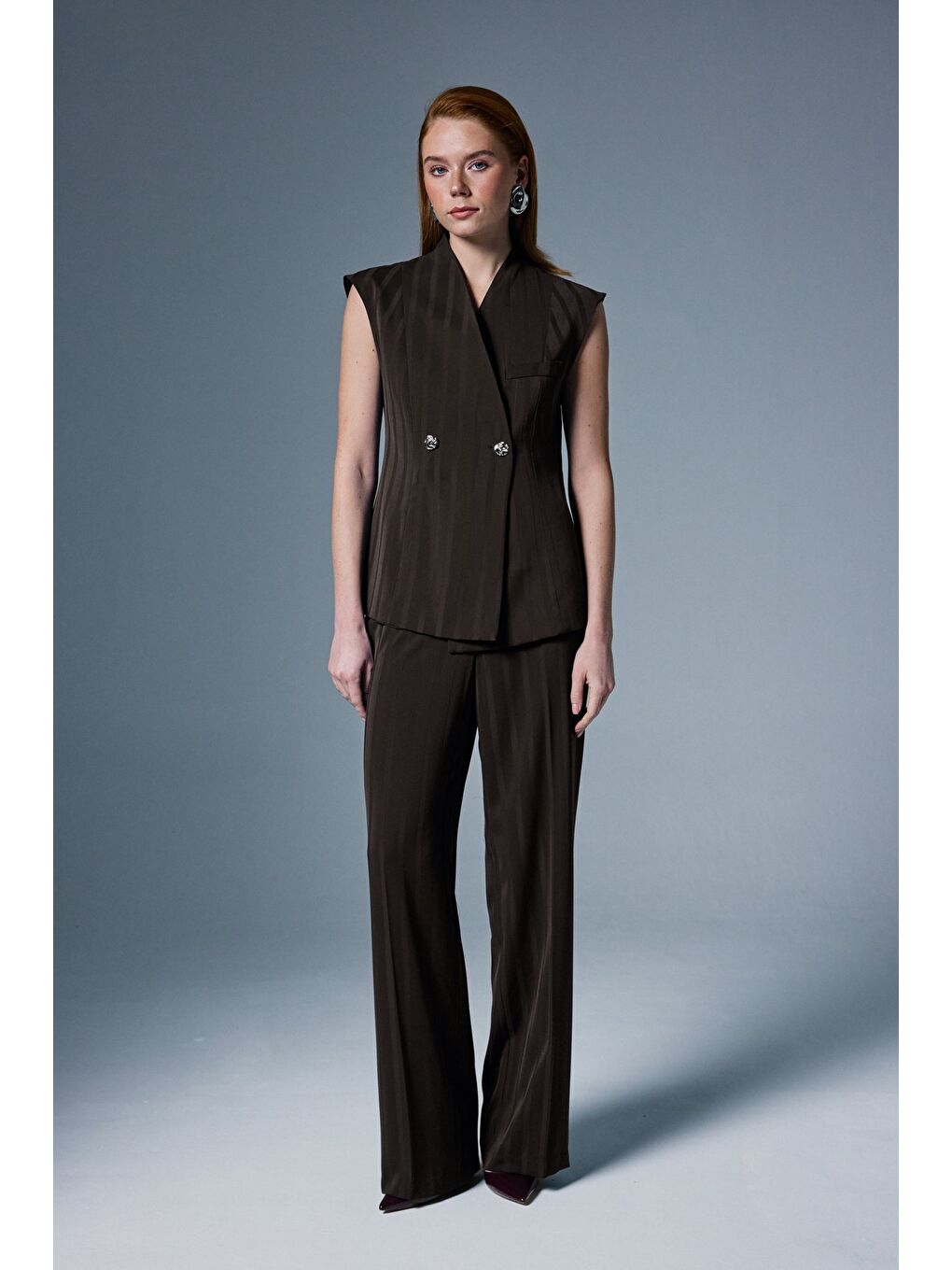 Kahverengi Anna Çizgili Pantolon - Kahve