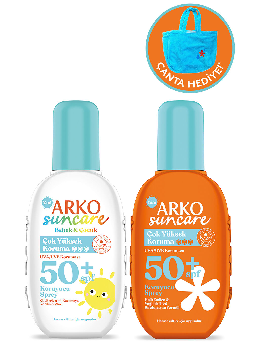 Arko Beyaz Spf50+ Vücut Güneş Kremi 200 Ml & Spf50+ Çocuk Bebek Güneş Kremi 200 ml Çanta Hediyeli İkili Set