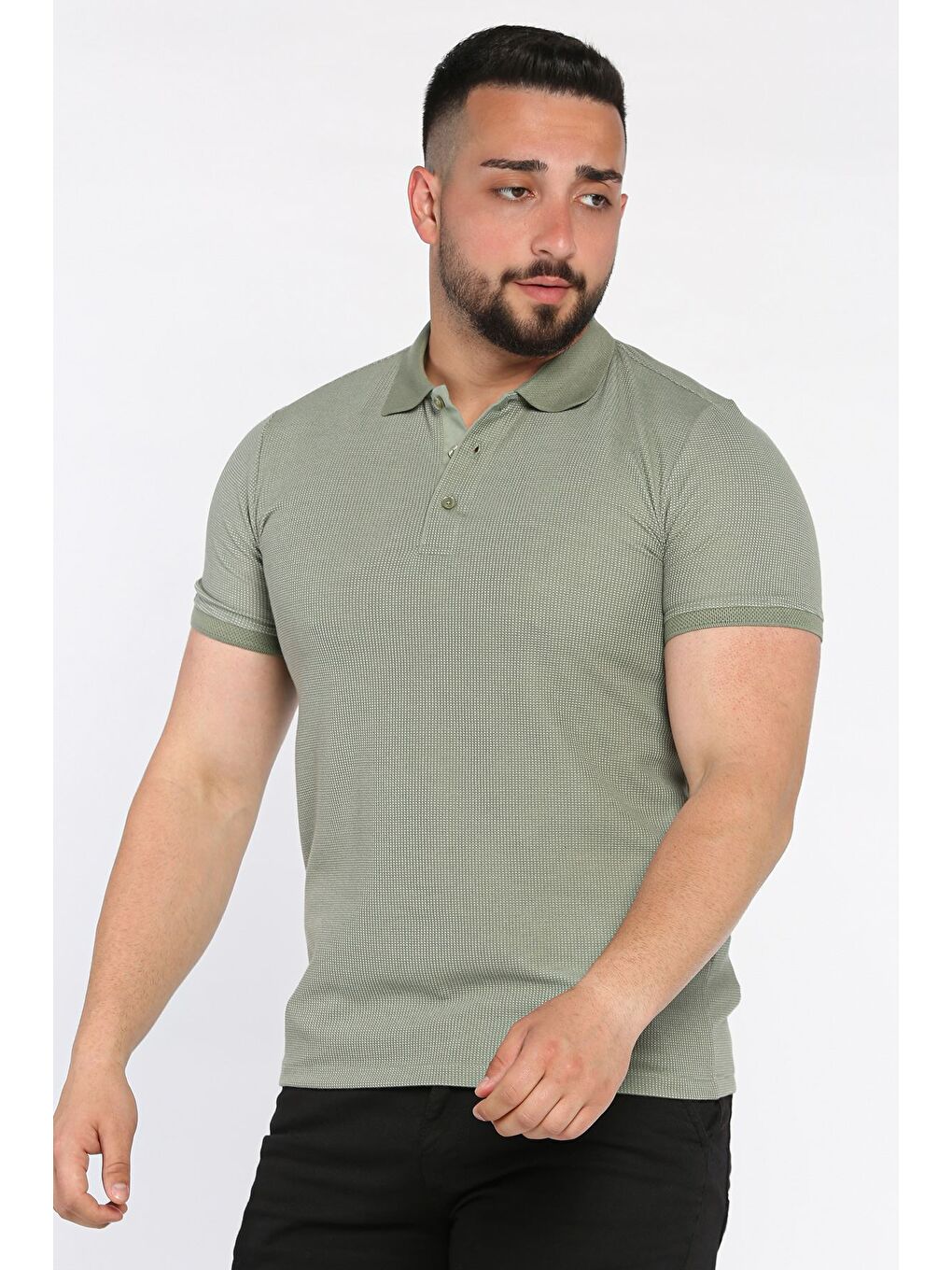 Haki Erkek Polo Yaka Yarım Düğmeli Tişört-1