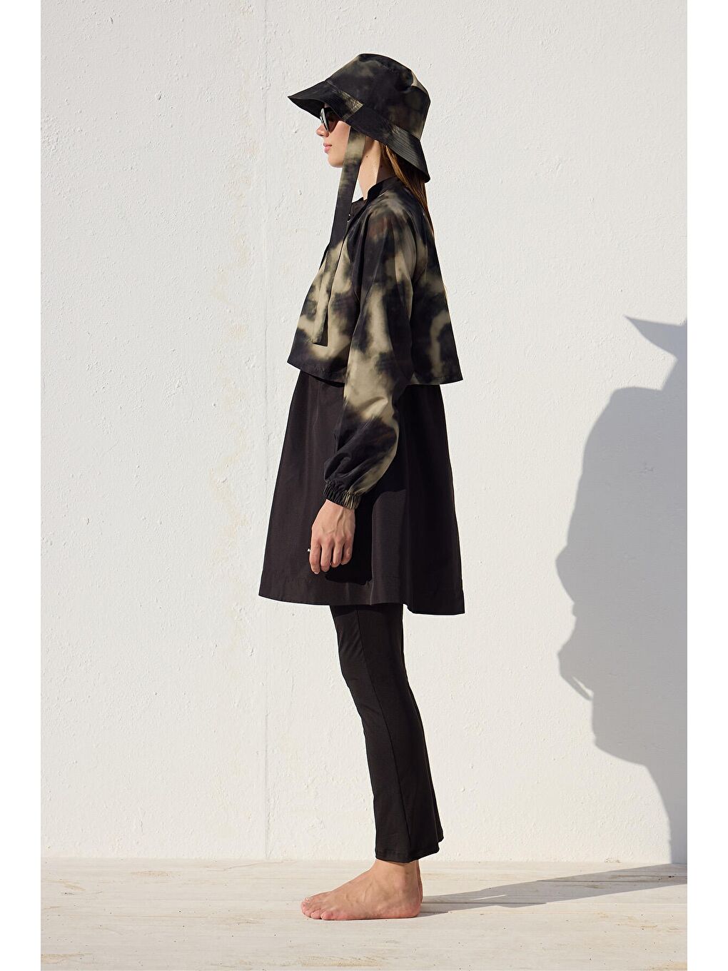 Yeşil Rüzgarlıklı 3'Lü Tesettür Mayo Takımı Flu Batik-3