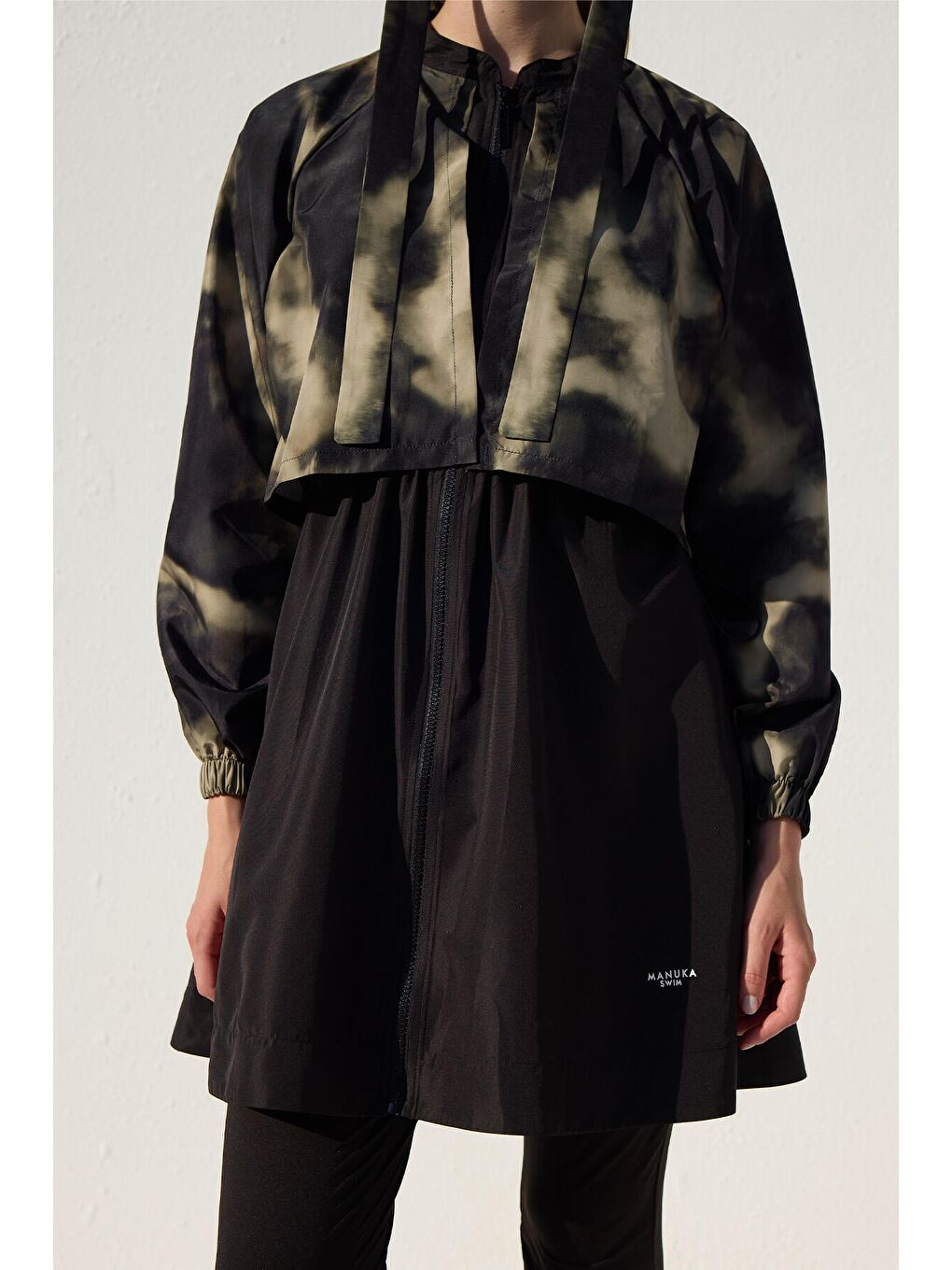 Yeşil Rüzgarlıklı 3'Lü Tesettür Mayo Takımı Flu Batik-4