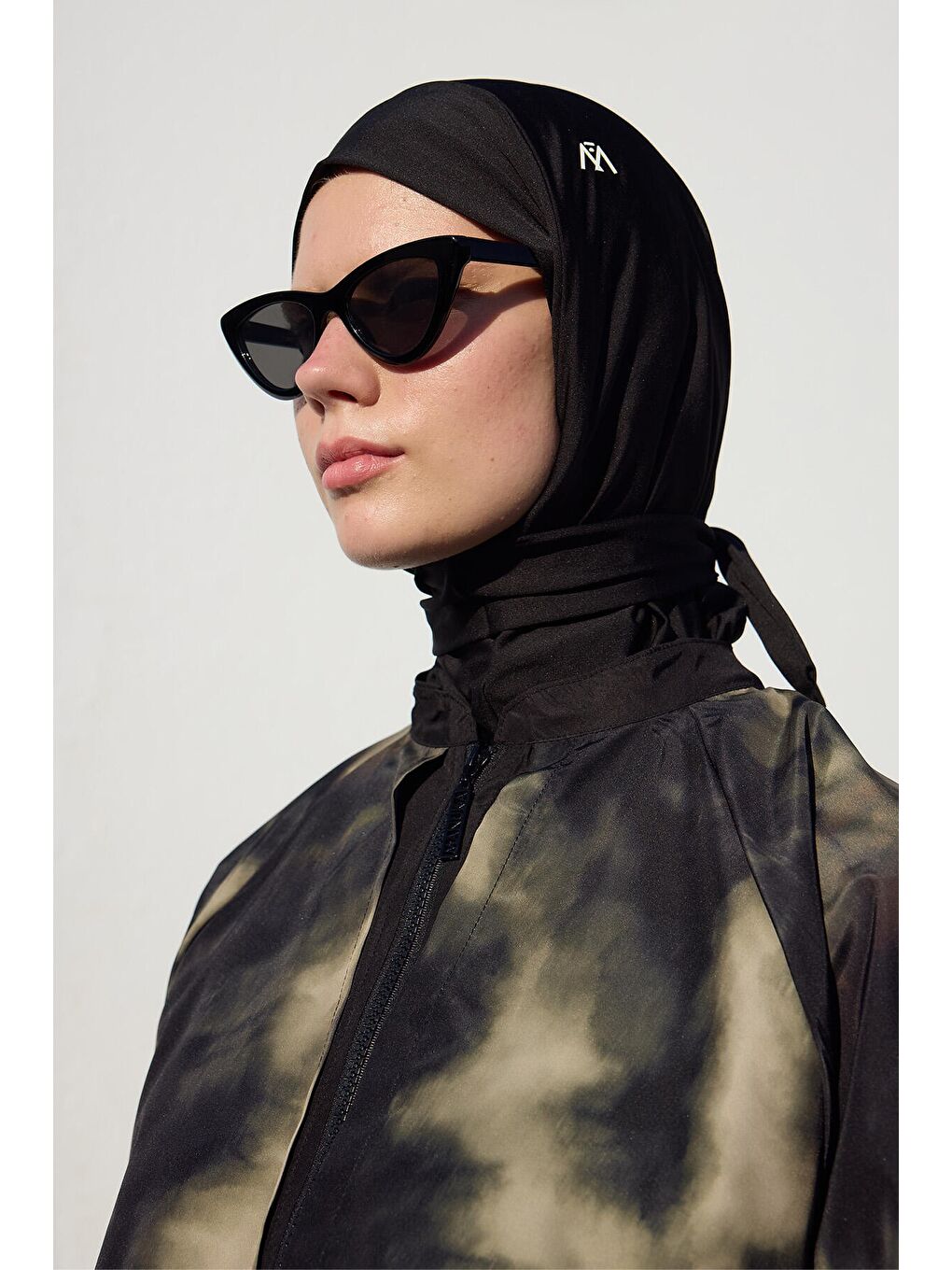 Yeşil Rüzgarlıklı 3'Lü Tesettür Mayo Takımı Flu Batik-5