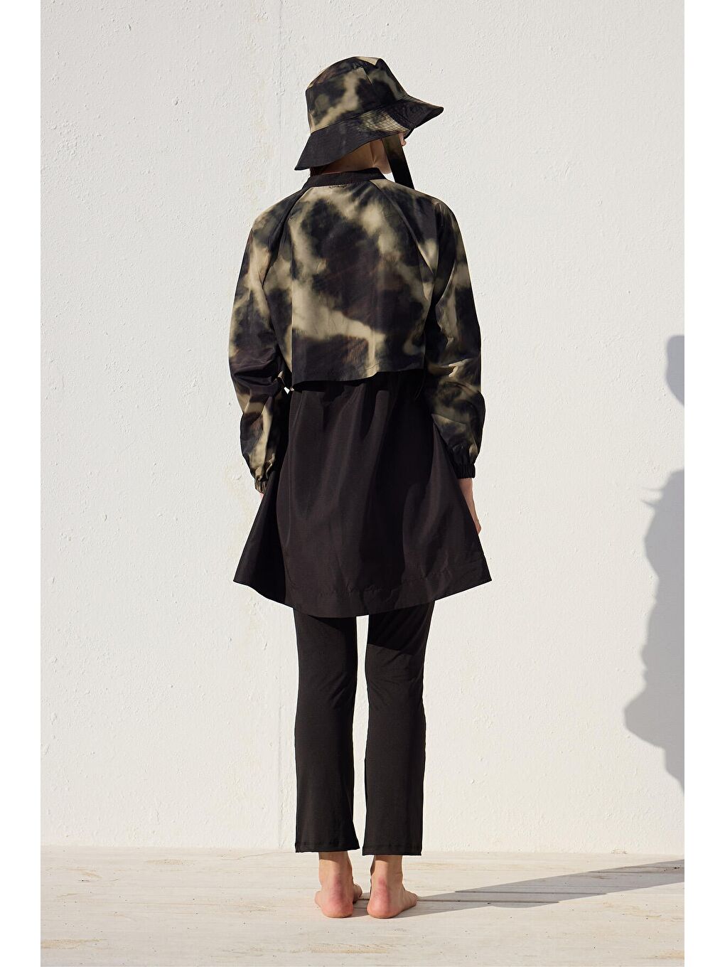 Yeşil Rüzgarlıklı 3'Lü Tesettür Mayo Takımı Flu Batik-6