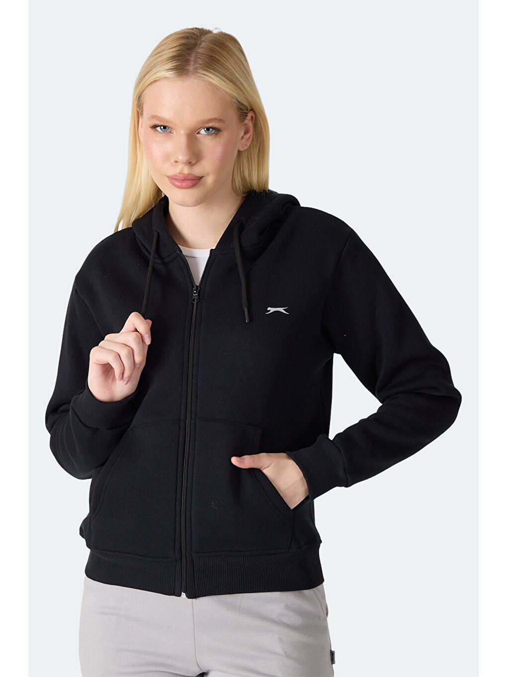 MILIO I Kadın Fermuarlı Kapüşonlu Cepli Siyah Sweatshırt