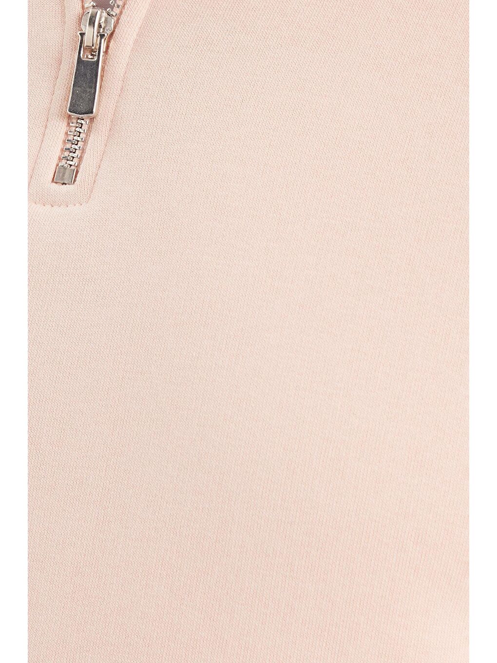 Pembe Unisex Relax Fit Rahat Kesim Pamuklu İçi Polarlı Yarım Fermuarlı Somon Dik Yaka Sweatshirt-5