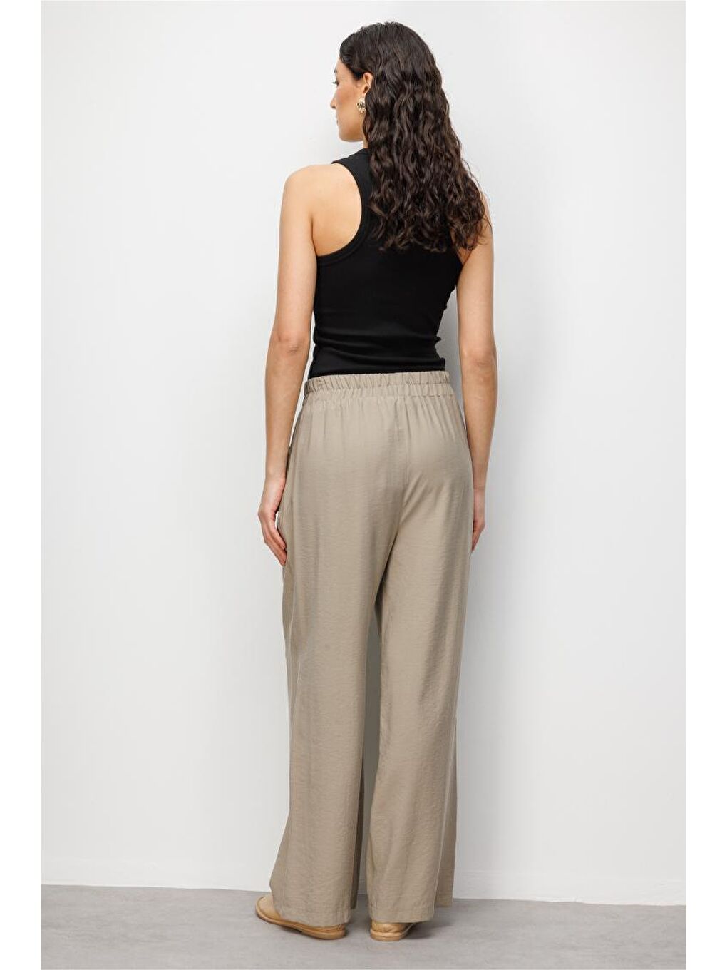 Bej Modal Dokulu Beli Lastikli Vizon Rengi Pantolon-2